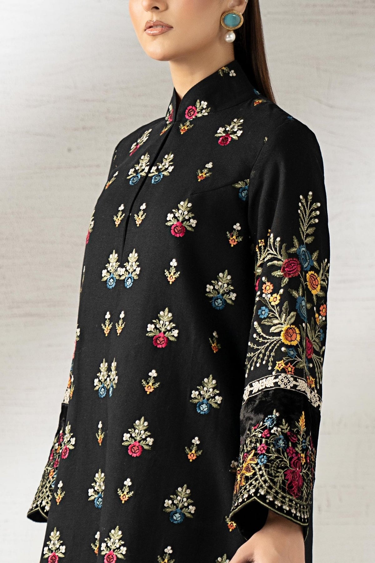 Maria B | RTW | 3 Piece Embroidered Khaddar Suit-Brand:Maria B-Type:Luxury Pret-Black - House of Maryam- Buy in UK, USA