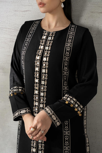 Maria B | RTW | 3 Piece Embroidered Khaddar Suit-Brand:Maria B-Type:Luxury Pret-Black - House of Maryam- Buy in UK, USA