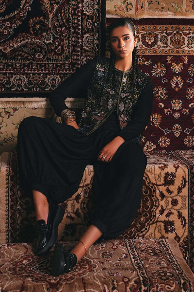 Maria B | RTW | 3 Piece Embroidered Khaddar Suit-Brand:Maria B-Type:Luxury Pret-Black - House of Maryam- Buy in UK, USA