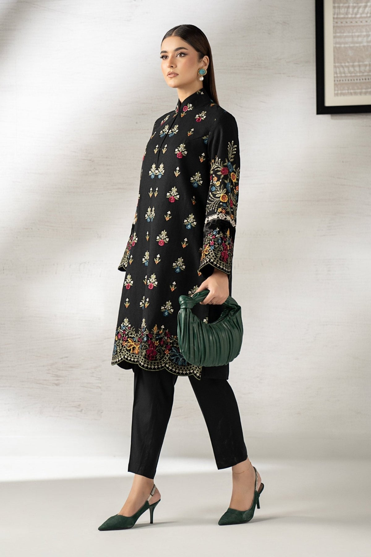 Maria B | RTW | 3 Piece Embroidered Khaddar Suit-Brand:Maria B-Type:Luxury Pret-Black - House of Maryam- Buy in UK, USA
