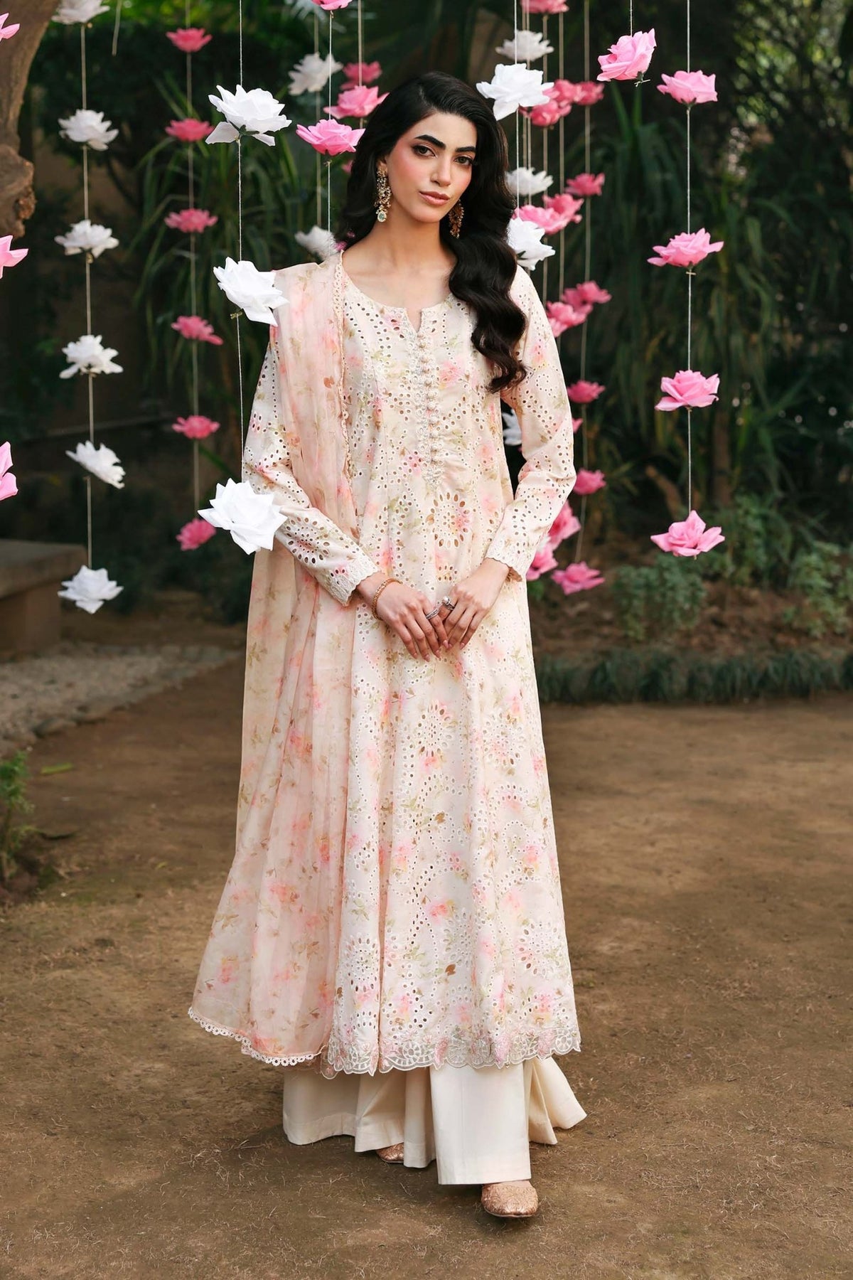 Maria B | RTW | 3 Piece Embroidered Lawn Suit-Brand:Maria B-Type:Luxury Pret-Beige - House of Maryam- Buy in UK, USA