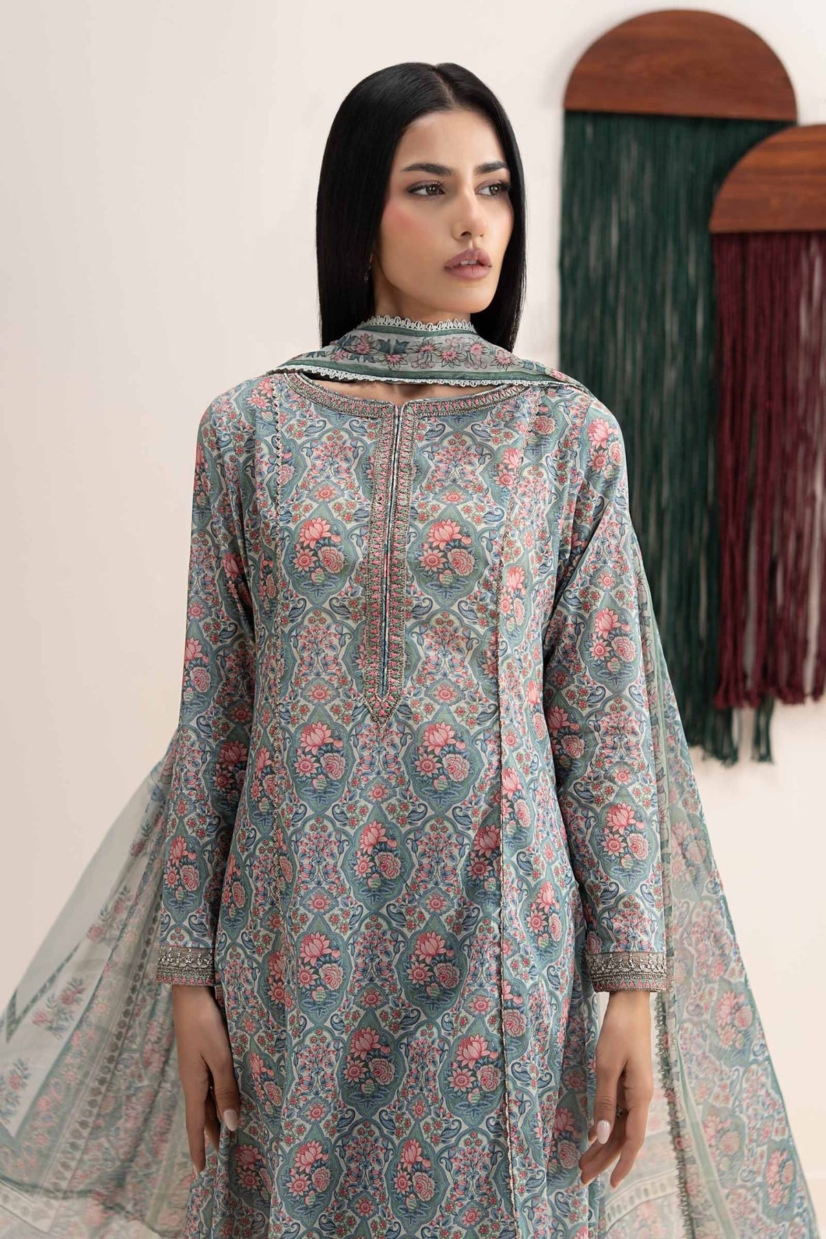 Maria B | RTW | 3 Piece Embroidered Lawn Suit-Brand:Maria B-Type:Luxury Pret-Beige - House of Maryam- Buy in UK, USA