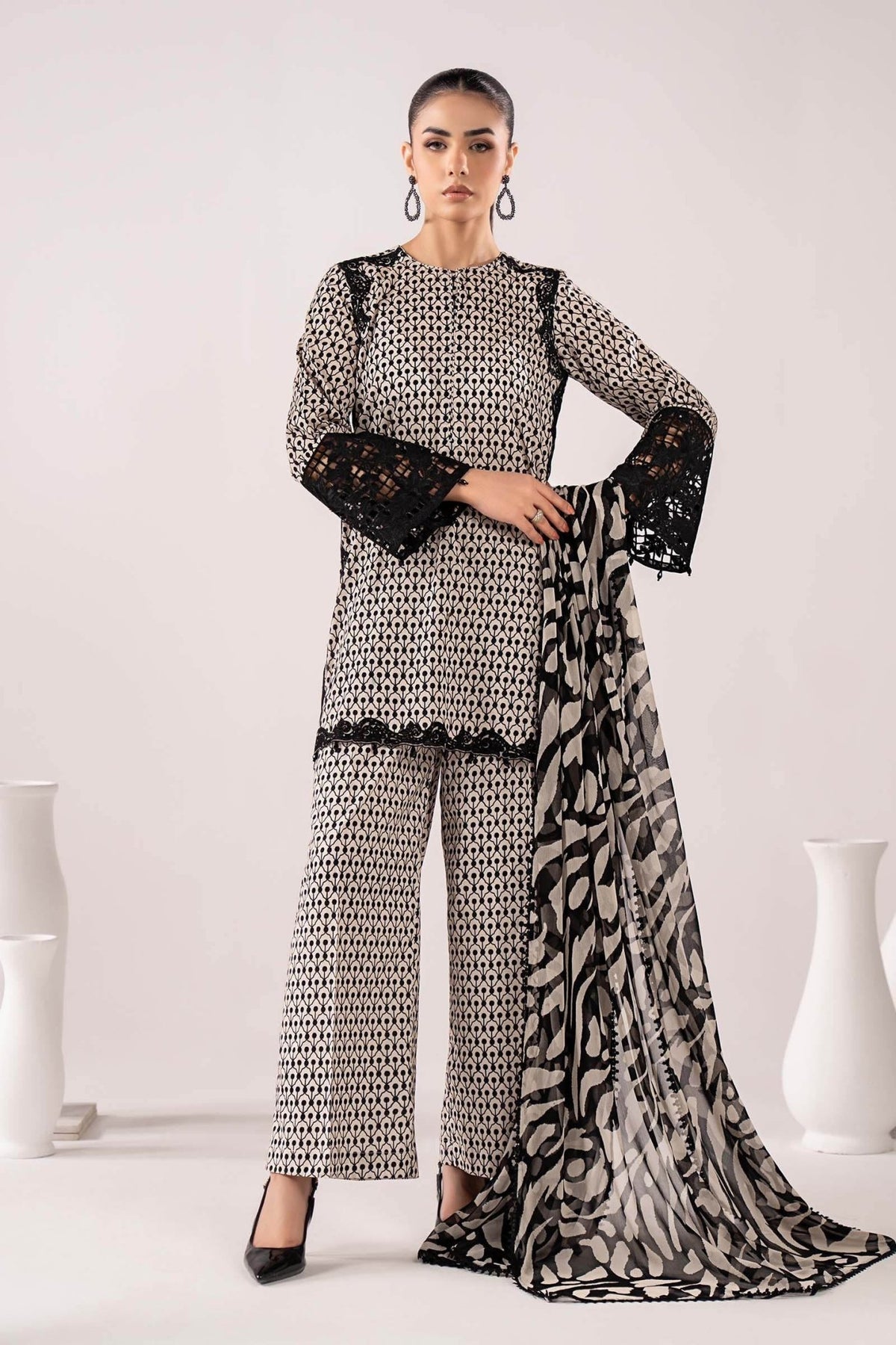 Maria B | RTW | 3 Piece Embroidered Lawn Suit-Brand:Maria B-Type:Luxury Pret-Beige - House of Maryam- Buy in UK, USA