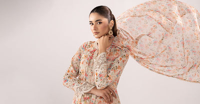 Maria B | RTW | 3 Piece Embroidered Lawn Suit-Brand:Maria B-Type:Luxury Pret-Beige - House of Maryam- Buy in UK, USA