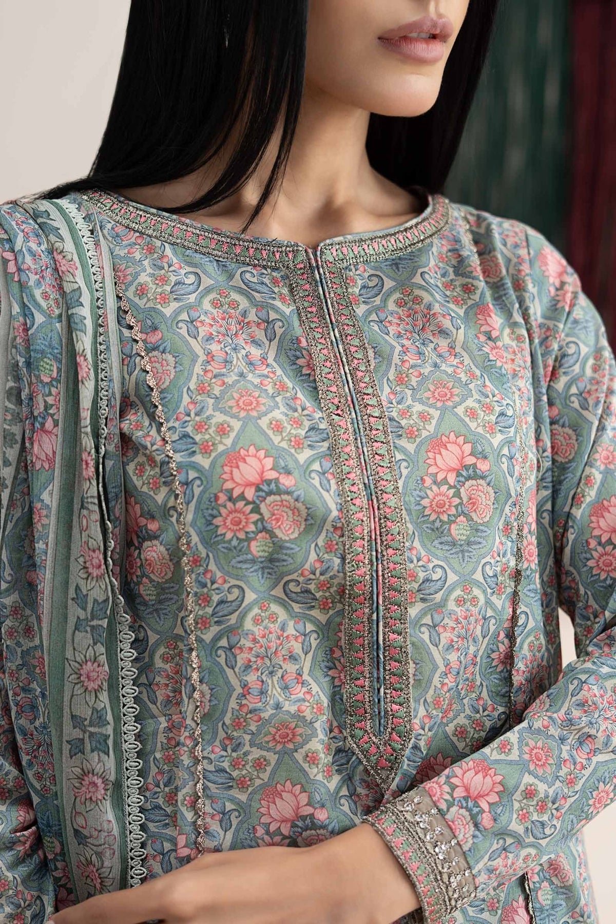 Maria B | RTW | 3 Piece Embroidered Lawn Suit-Brand:Maria B-Type:Luxury Pret-Beige - House of Maryam- Buy in UK, USA