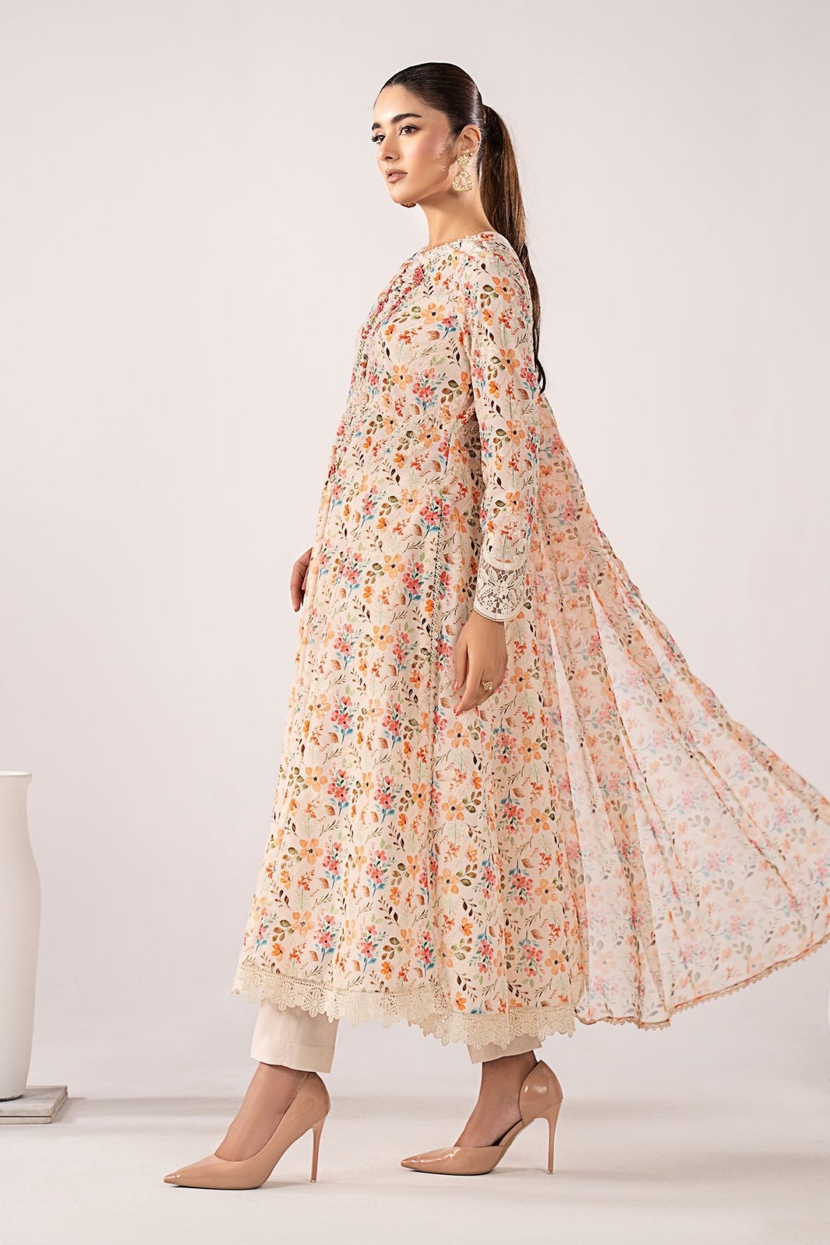 Maria B | RTW | 3 Piece Embroidered Lawn Suit-Brand:Maria B-Type:Luxury Pret-Beige - House of Maryam- Buy in UK, USA