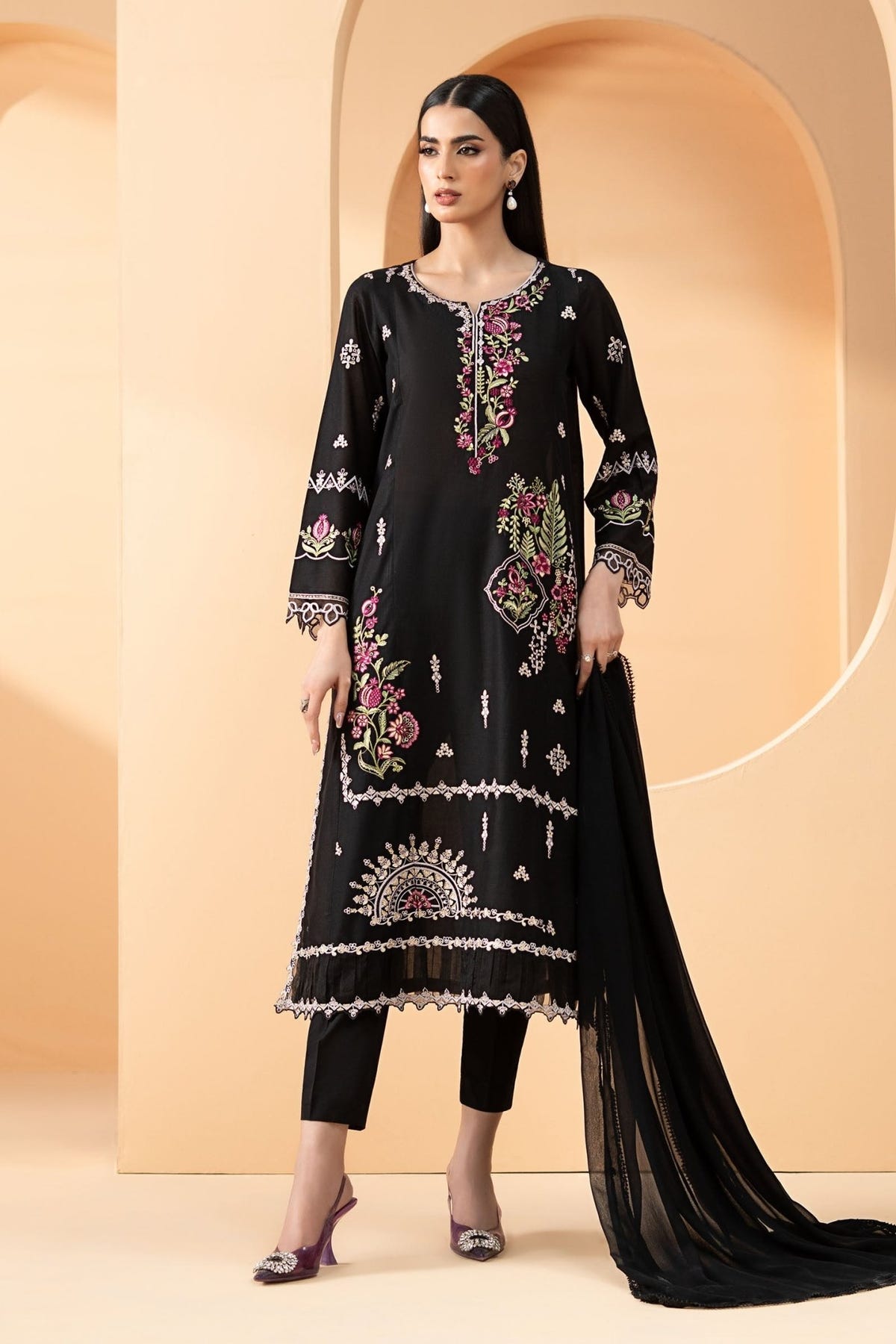 Maria B | RTW | 3 Piece Embroidered Lawn Suit-Brand:Maria B-Type:Luxury Pret-Black - House of Maryam- Buy in UK, USA