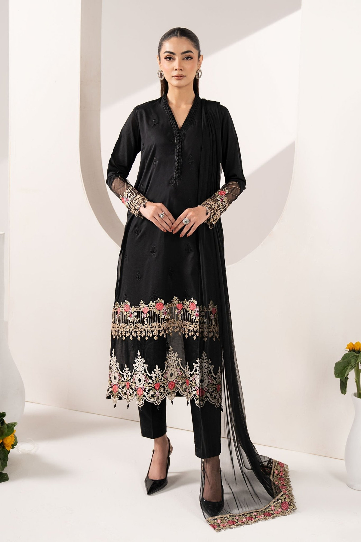 Maria B | RTW | 3 Piece Embroidered Lawn Suit-Brand:Maria B-Type:Luxury Pret-Black - House of Maryam- Buy in UK, USA