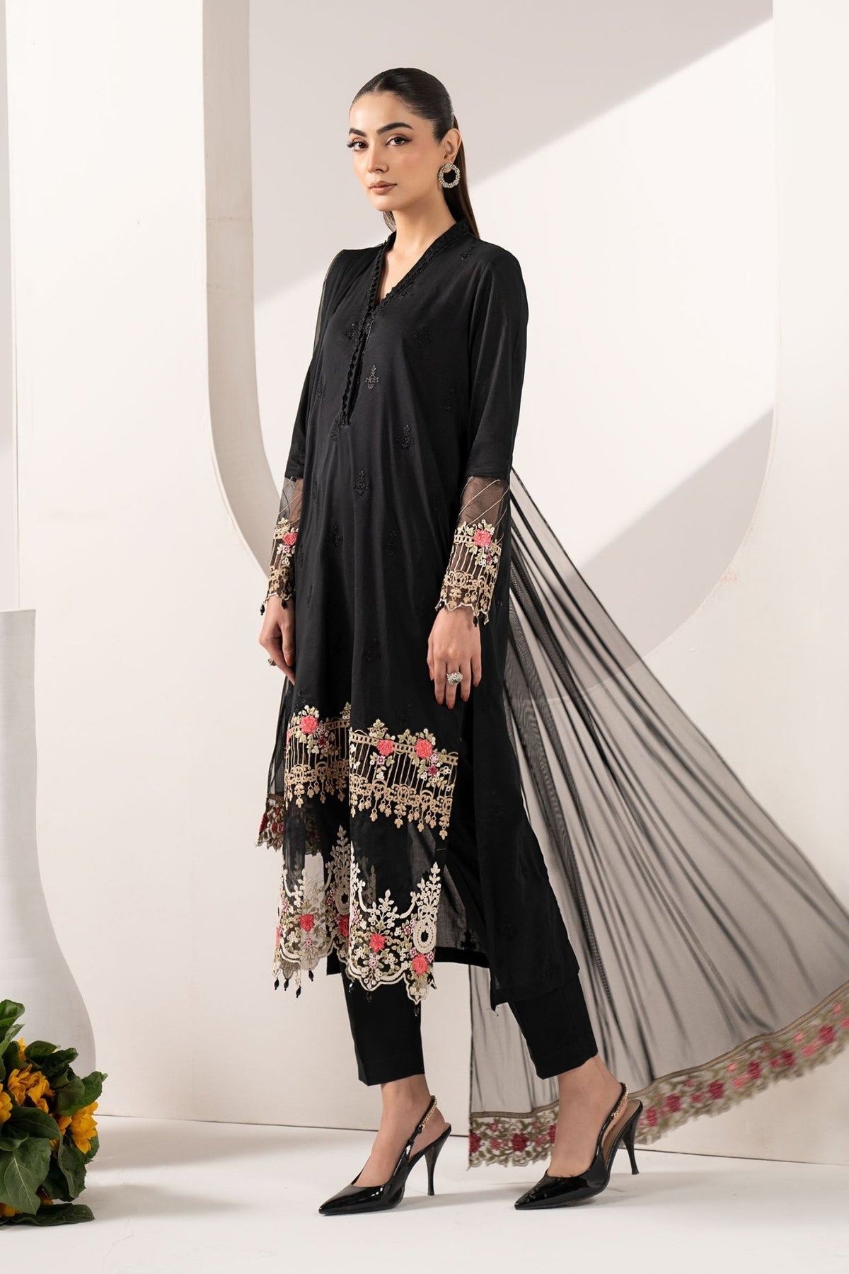 Maria B | RTW | 3 Piece Embroidered Lawn Suit-Brand:Maria B-Type:Luxury Pret-Black - House of Maryam- Buy in UK, USA