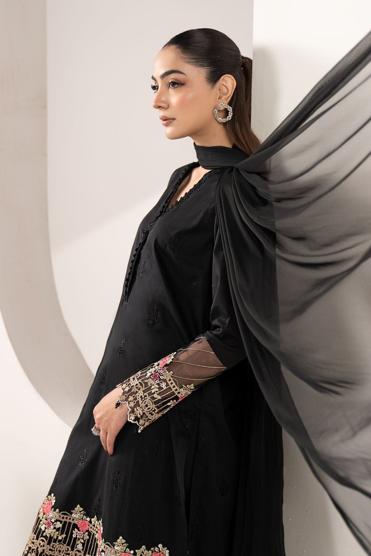 Maria B | RTW | 3 Piece Embroidered Lawn Suit-Brand:Maria B-Type:Luxury Pret-Black - House of Maryam- Buy in UK, USA