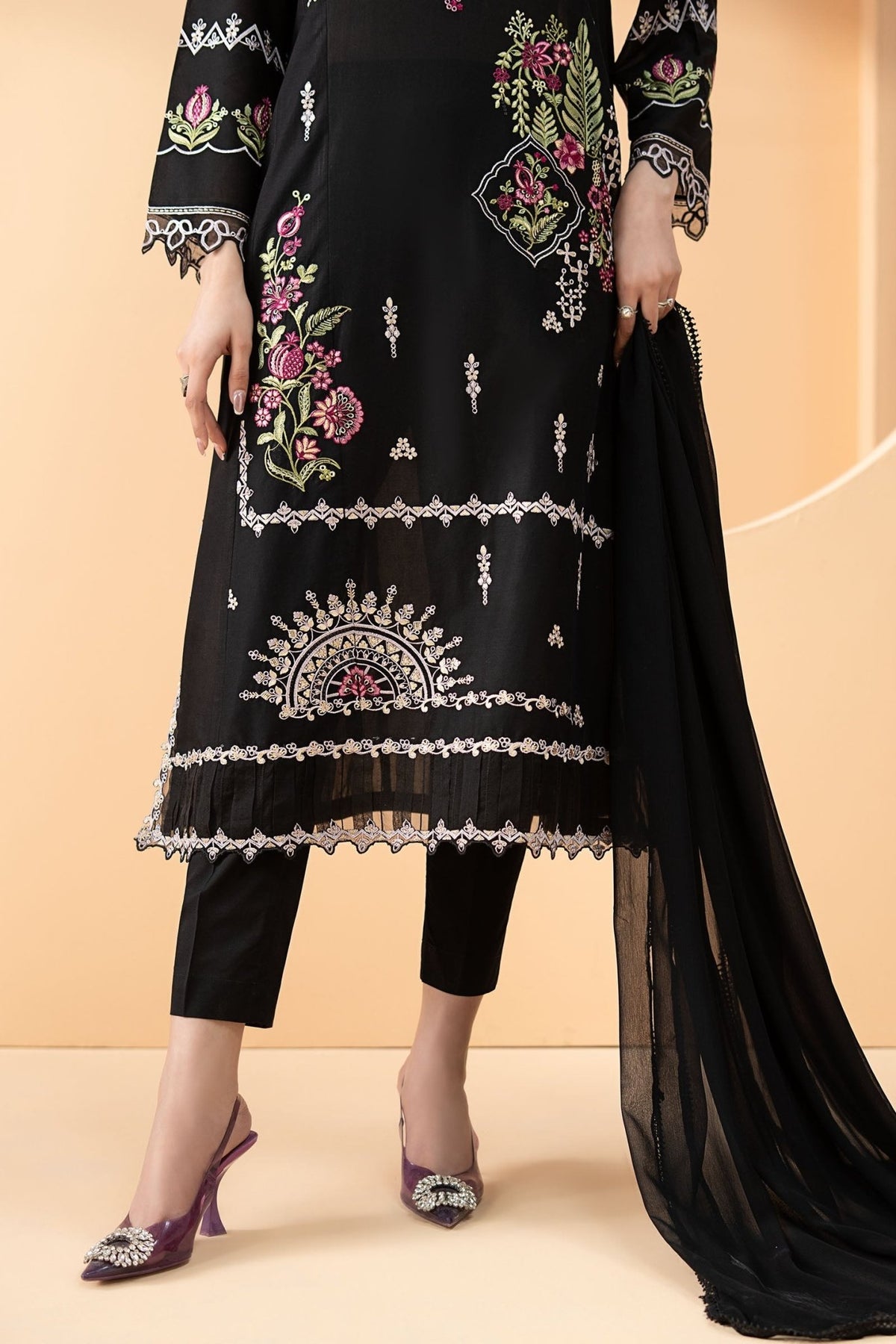 Maria B | RTW | 3 Piece Embroidered Lawn Suit-Brand:Maria B-Type:Luxury Pret-Black - House of Maryam- Buy in UK, USA