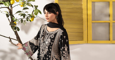 Maria B | RTW | 3 Piece Embroidered Lawn Suit-Brand:Maria B-Type:Luxury Pret-Black - House of Maryam- Buy in UK, USA