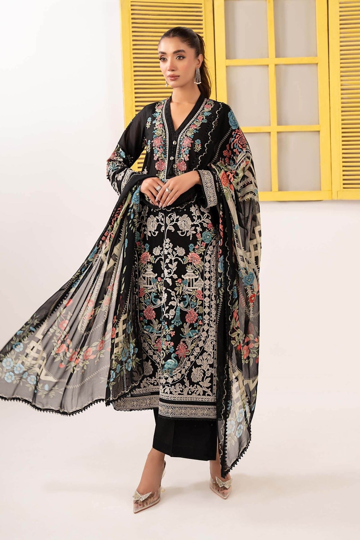 Maria B | RTW | 3 Piece Embroidered Lawn Suit-Brand:Maria B-Type:Luxury Pret-Black - House of Maryam- Buy in UK, USA