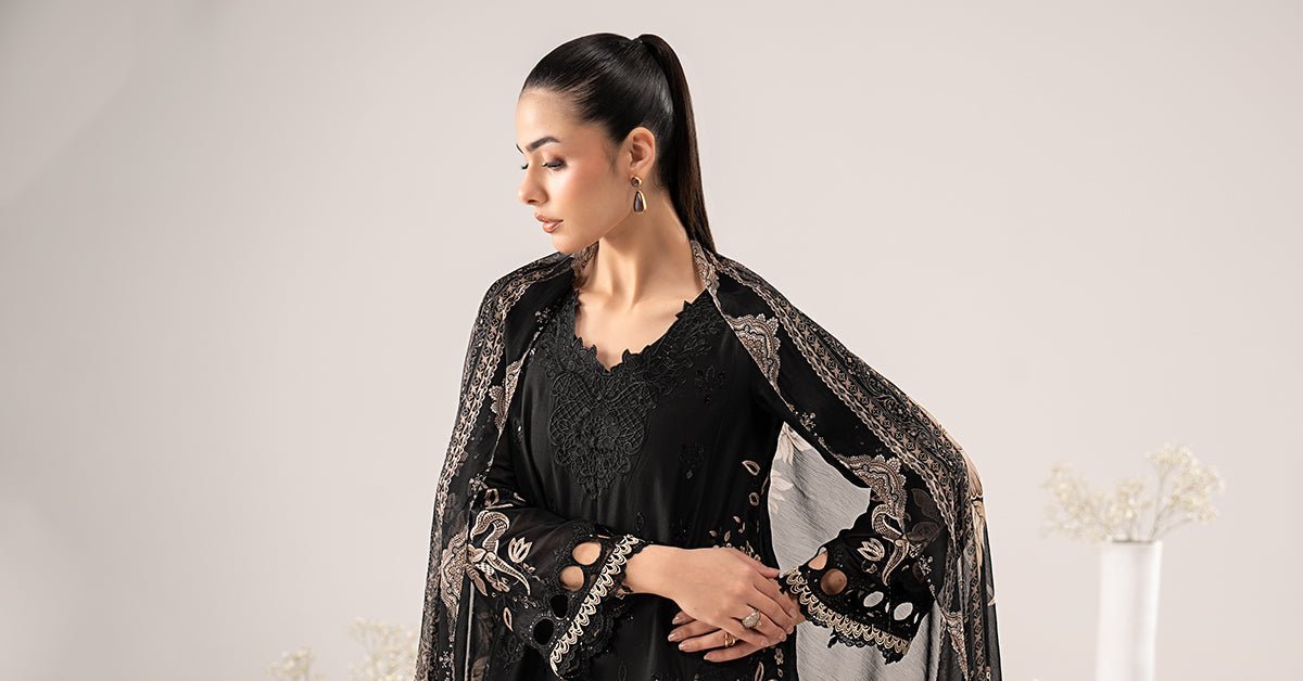 Maria B | RTW | 3 Piece Embroidered Lawn Suit-Brand:Maria B-Type:Luxury Pret-Black - House of Maryam- Buy in UK, USA