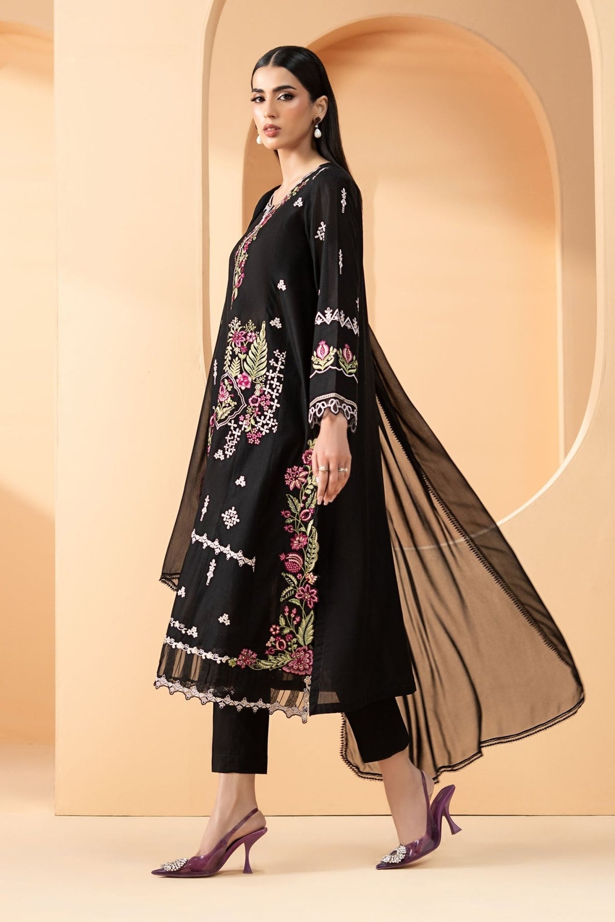Maria B | RTW | 3 Piece Embroidered Lawn Suit-Brand:Maria B-Type:Luxury Pret-Black - House of Maryam- Buy in UK, USA