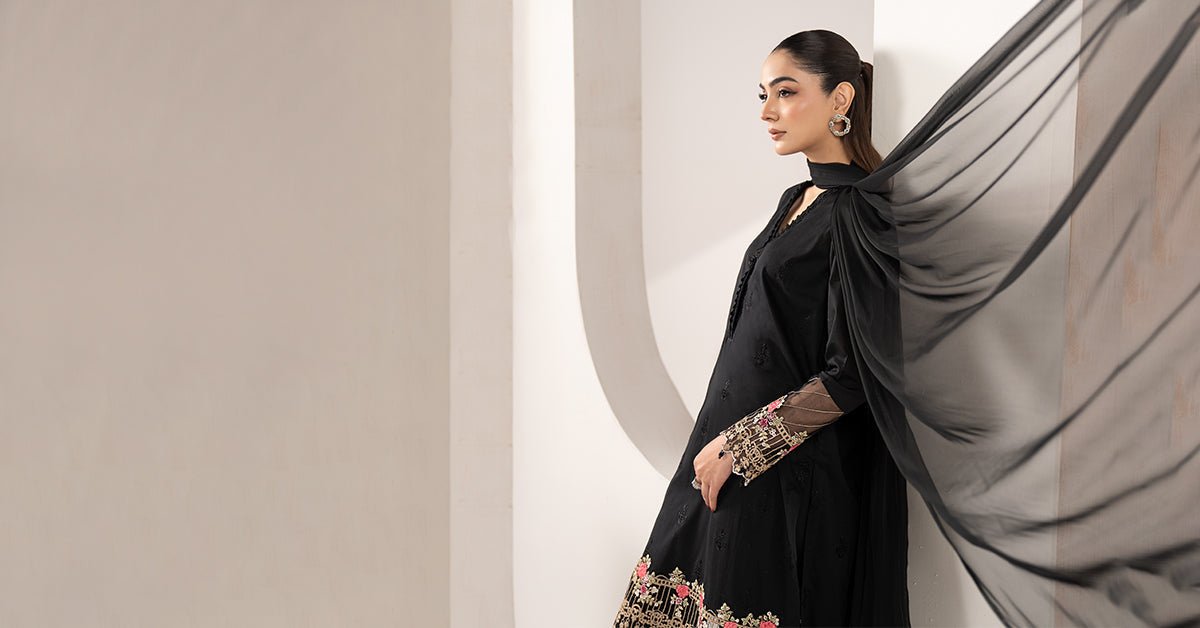 Maria B | RTW | 3 Piece Embroidered Lawn Suit-Brand:Maria B-Type:Luxury Pret-Black - House of Maryam- Buy in UK, USA