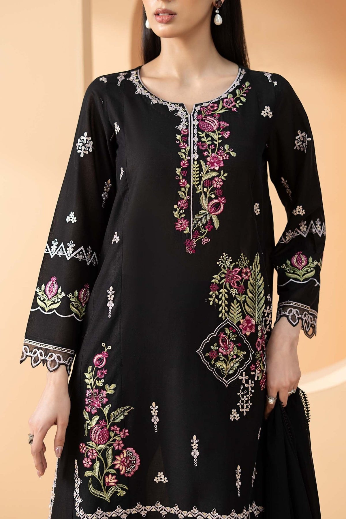 Maria B | RTW | 3 Piece Embroidered Lawn Suit-Brand:Maria B-Type:Luxury Pret-Black - House of Maryam- Buy in UK, USA