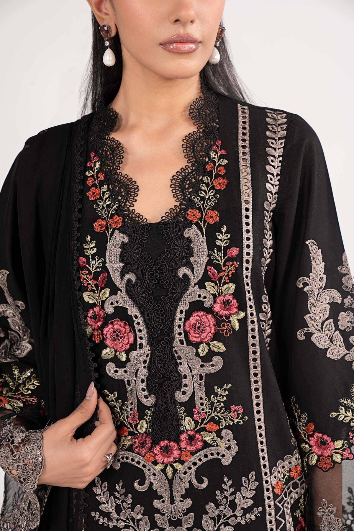 Maria B | RTW | 3 Piece Embroidered Lawn Suit-Brand:Maria B-Type:Luxury Pret-Black - House of Maryam- Buy in UK, USA