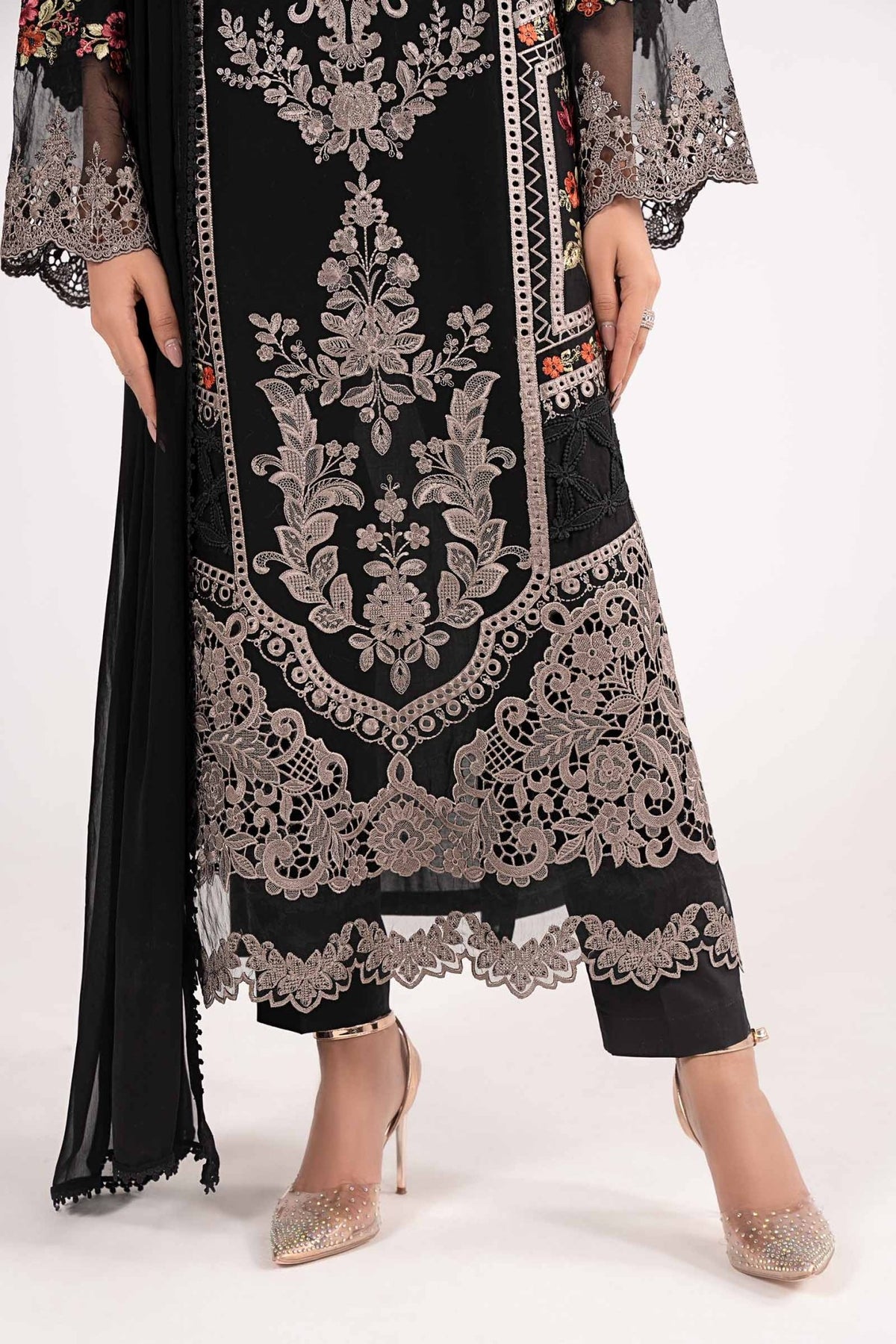 Maria B | RTW | 3 Piece Embroidered Lawn Suit-Brand:Maria B-Type:Luxury Pret-Black - House of Maryam- Buy in UK, USA