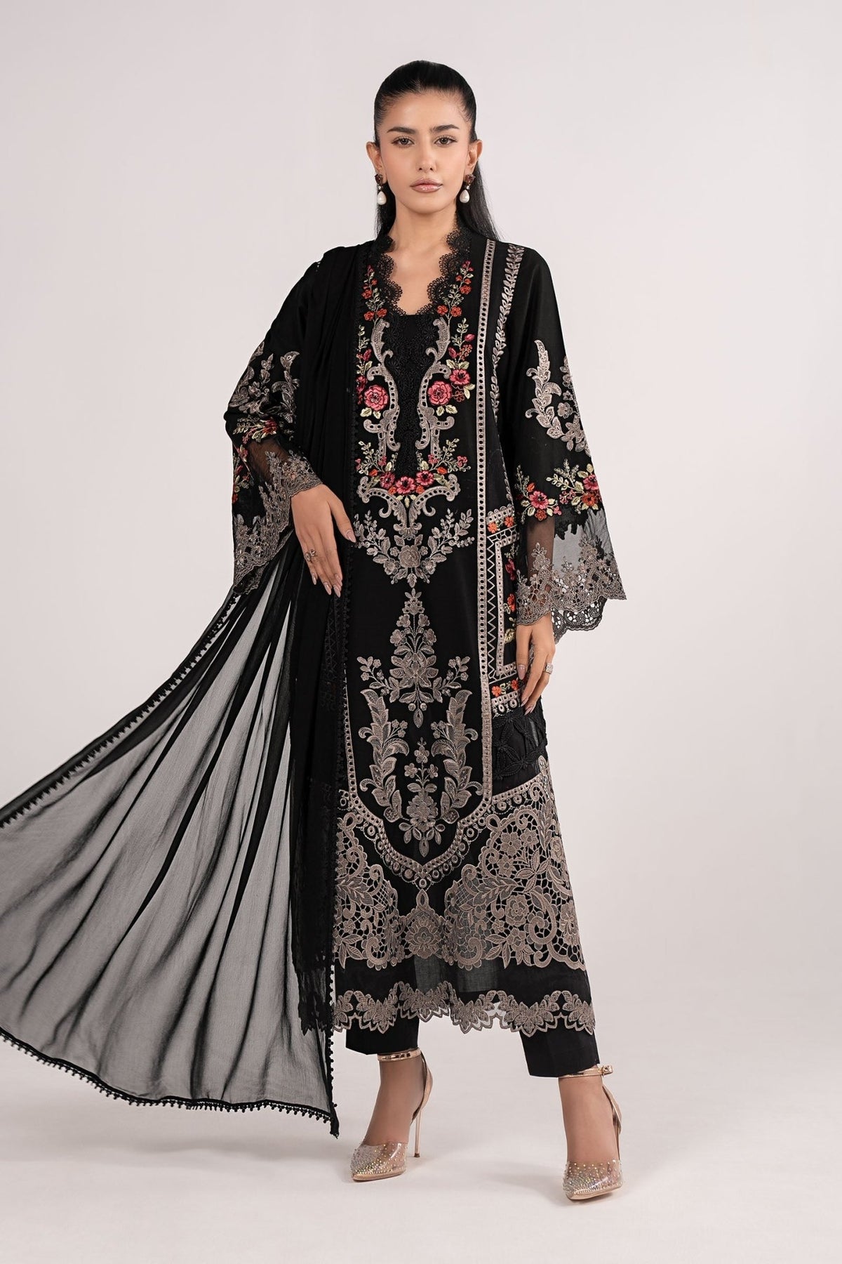 Maria B | RTW | 3 Piece Embroidered Lawn Suit-Brand:Maria B-Type:Luxury Pret-Black - House of Maryam- Buy in UK, USA