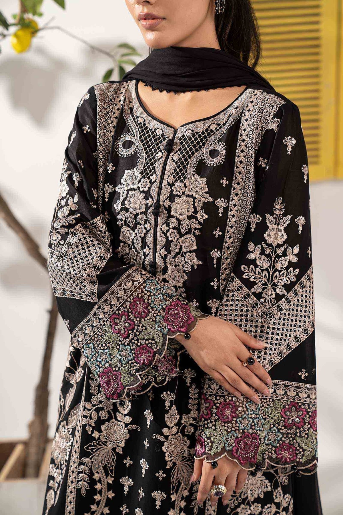 Maria B | RTW | 3 Piece Embroidered Lawn Suit-Brand:Maria B-Type:Luxury Pret-Black - House of Maryam- Buy in UK, USA