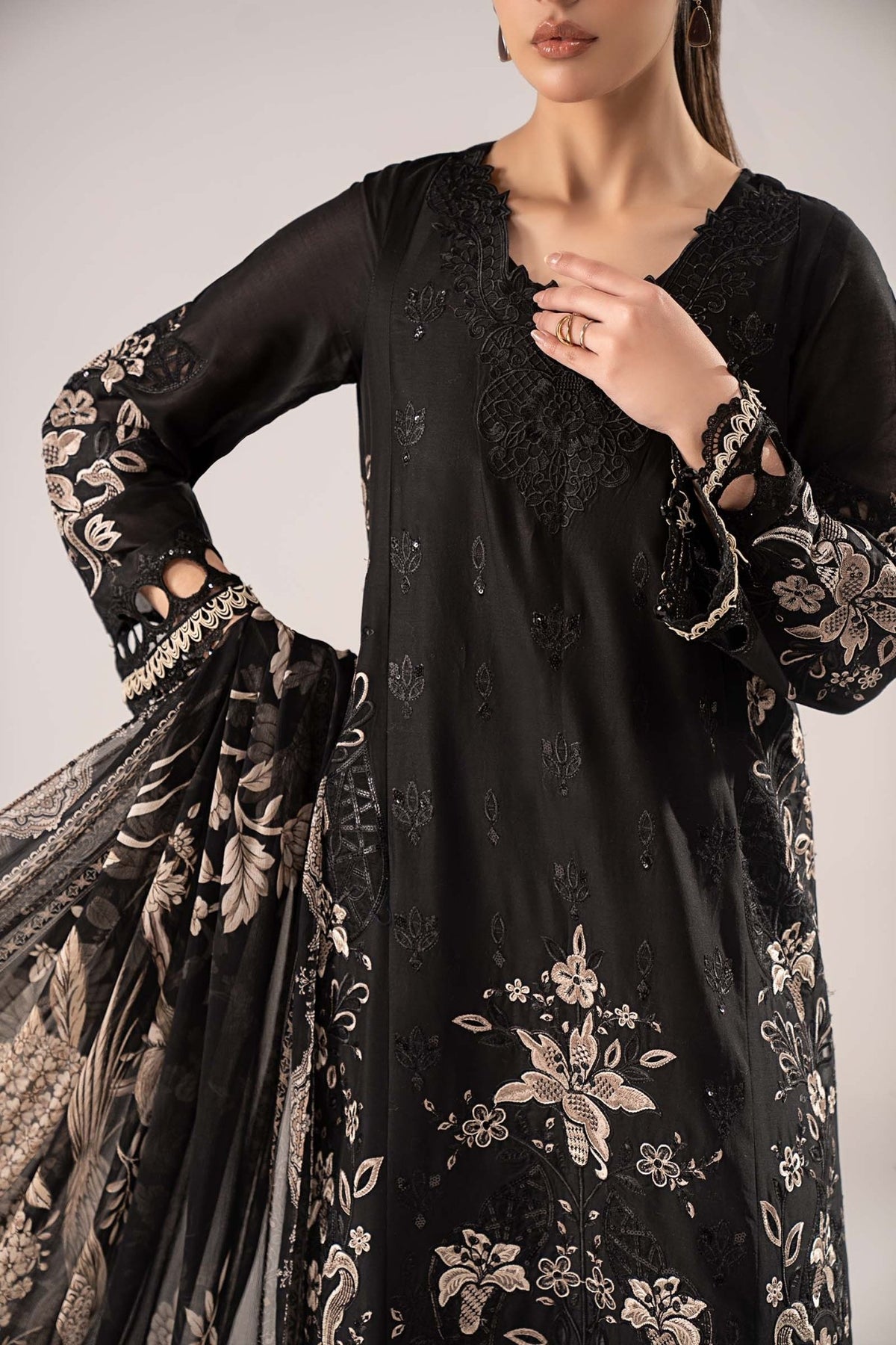 Maria B | RTW | 3 Piece Embroidered Lawn Suit-Brand:Maria B-Type:Luxury Pret-Black - House of Maryam- Buy in UK, USA