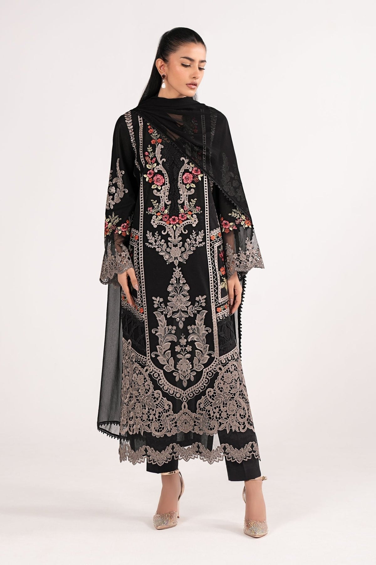 Maria B | RTW | 3 Piece Embroidered Lawn Suit-Brand:Maria B-Type:Luxury Pret-Black - House of Maryam- Buy in UK, USA