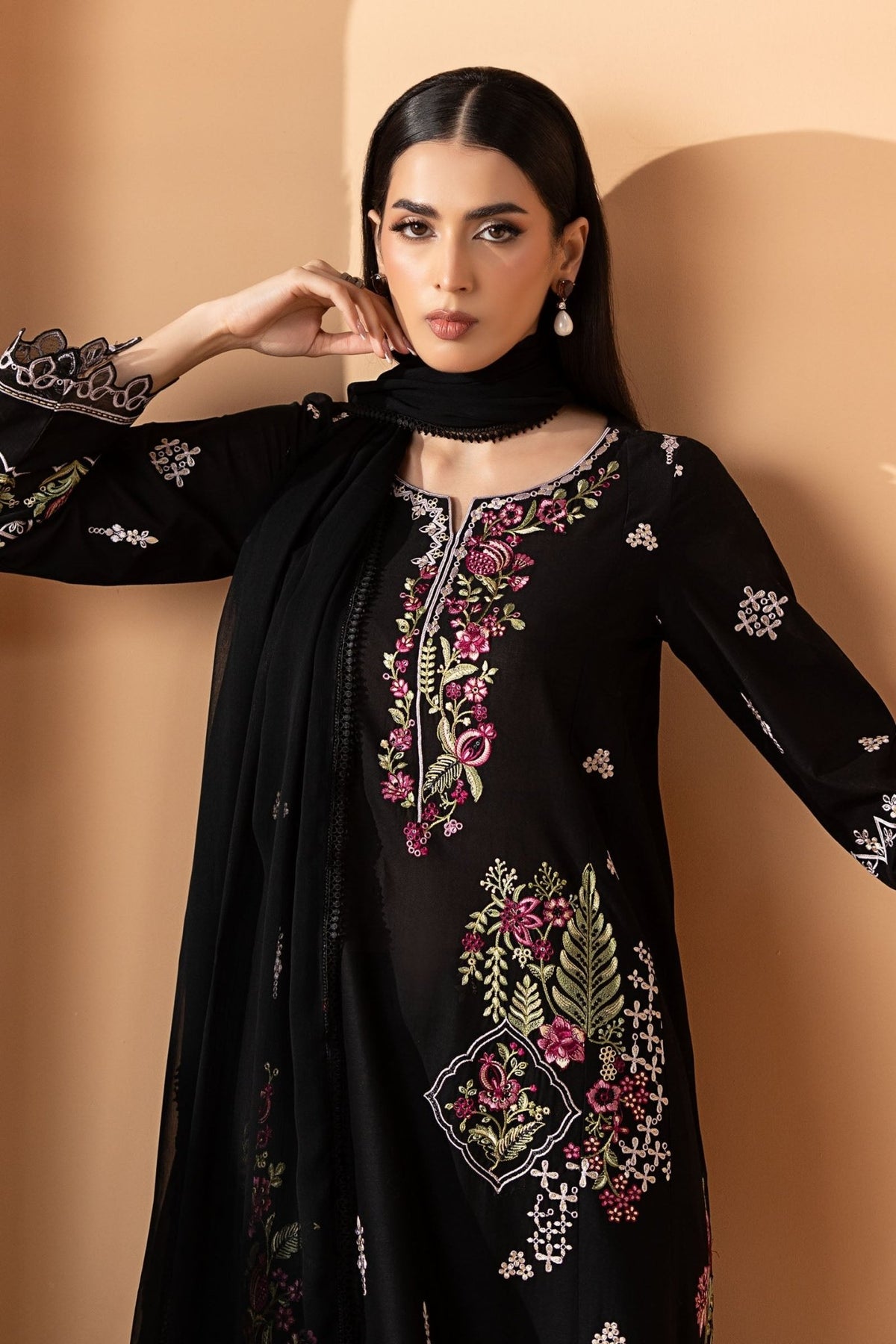 Maria B | RTW | 3 Piece Embroidered Lawn Suit-Brand:Maria B-Type:Luxury Pret-Black - House of Maryam- Buy in UK, USA