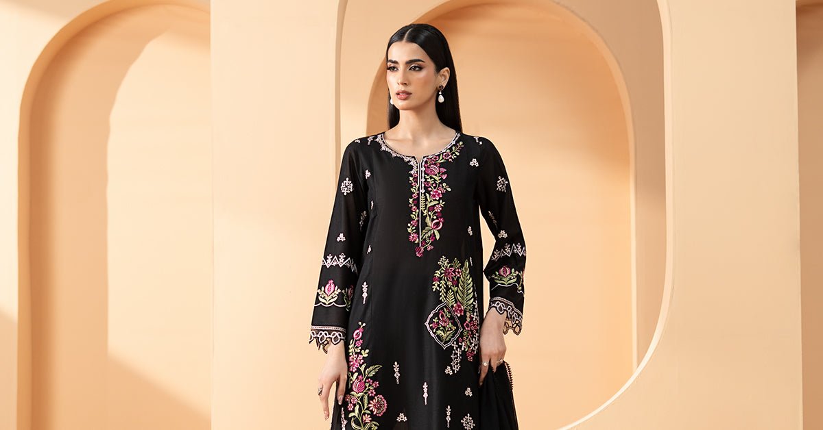 Maria B | RTW | 3 Piece Embroidered Lawn Suit-Brand:Maria B-Type:Luxury Pret-Black - House of Maryam- Buy in UK, USA