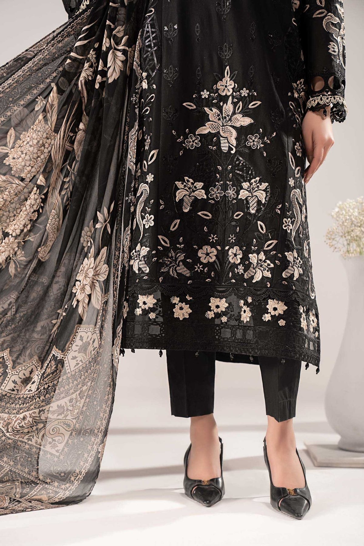 Maria B | RTW | 3 Piece Embroidered Lawn Suit-Brand:Maria B-Type:Luxury Pret-Black - House of Maryam- Buy in UK, USA
