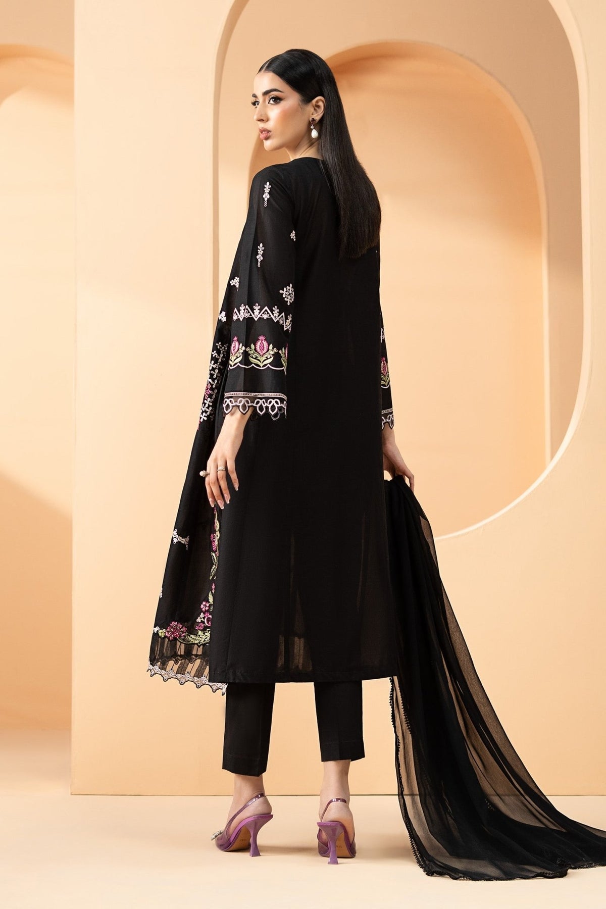 Maria B | RTW | 3 Piece Embroidered Lawn Suit-Brand:Maria B-Type:Luxury Pret-Black - House of Maryam- Buy in UK, USA