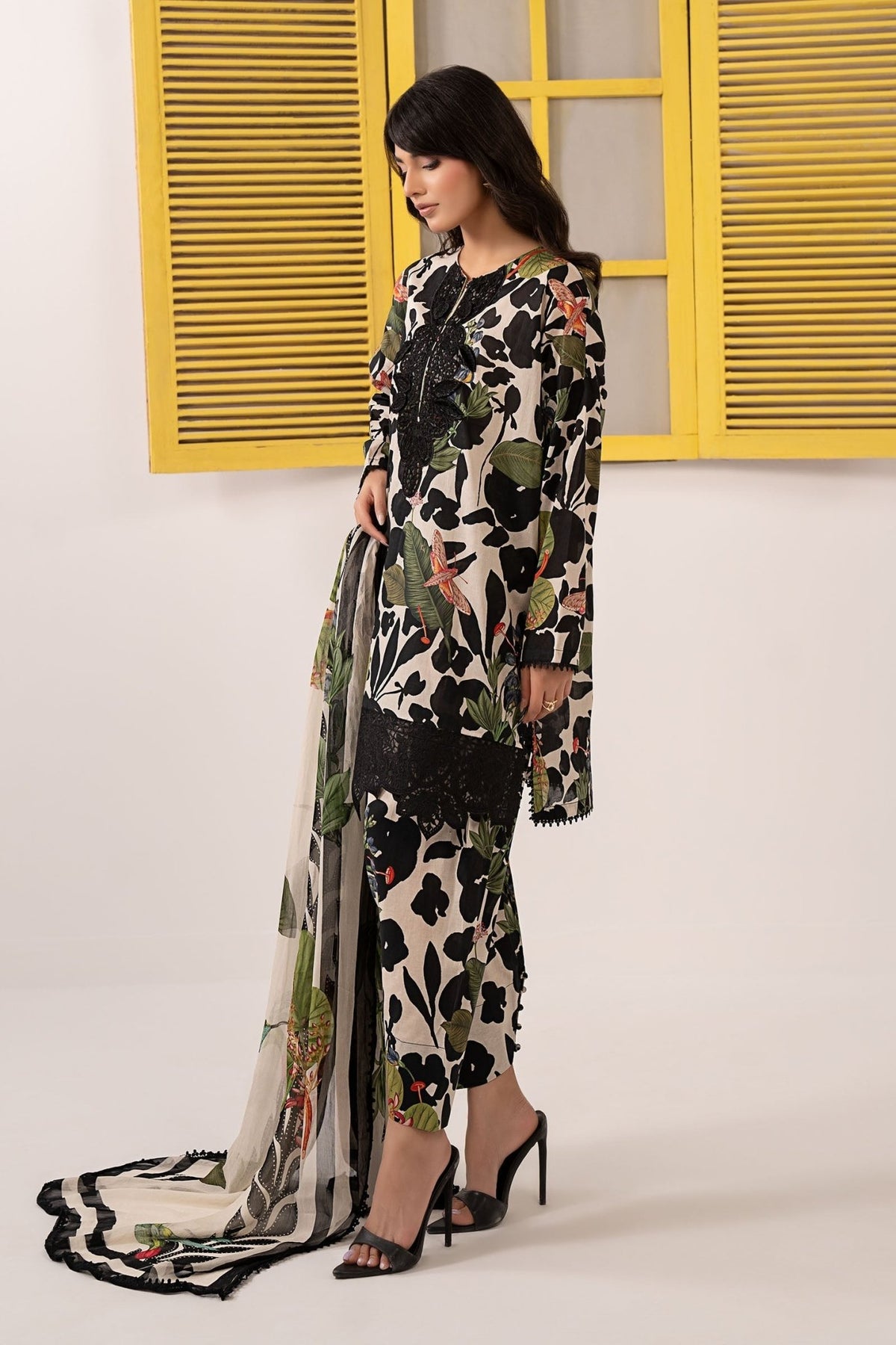 Maria B | RTW | 3 Piece Embroidered Lawn Suit-Brand:Maria B-Type:Luxury Pret-Black - House of Maryam- Buy in UK, USA