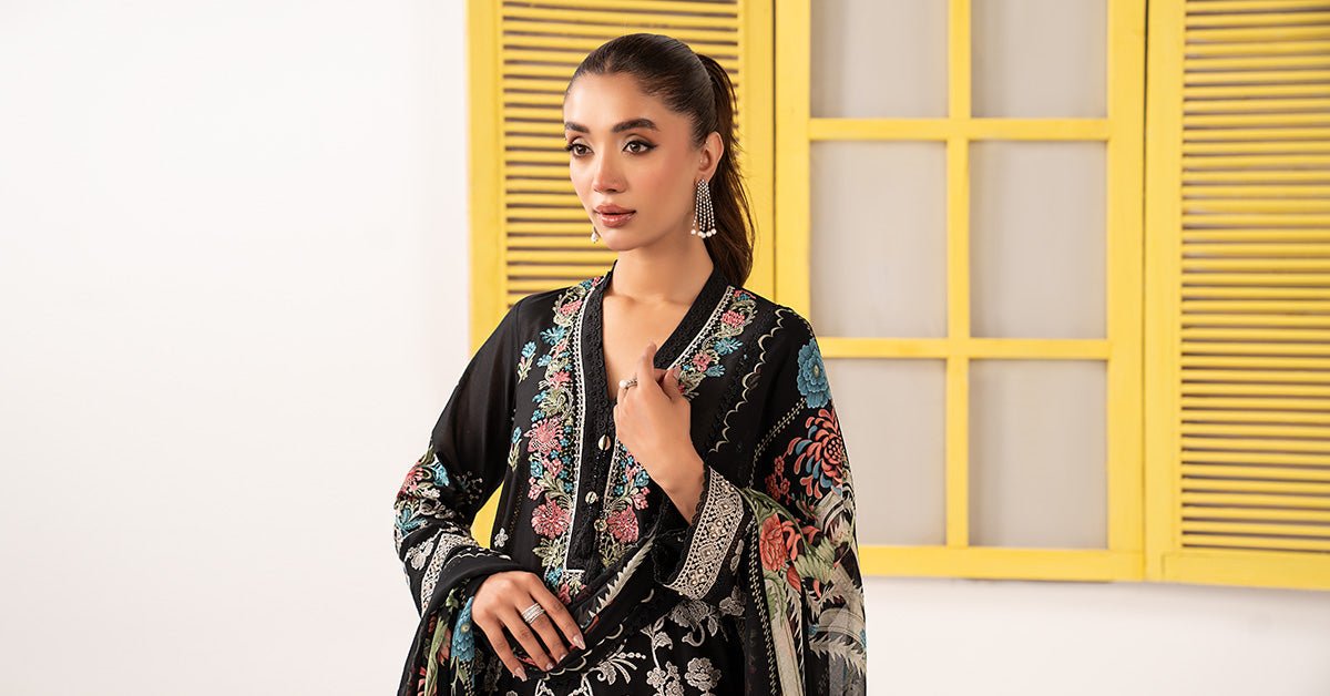 Maria B | RTW | 3 Piece Embroidered Lawn Suit-Brand:Maria B-Type:Luxury Pret-Black - House of Maryam- Buy in UK, USA