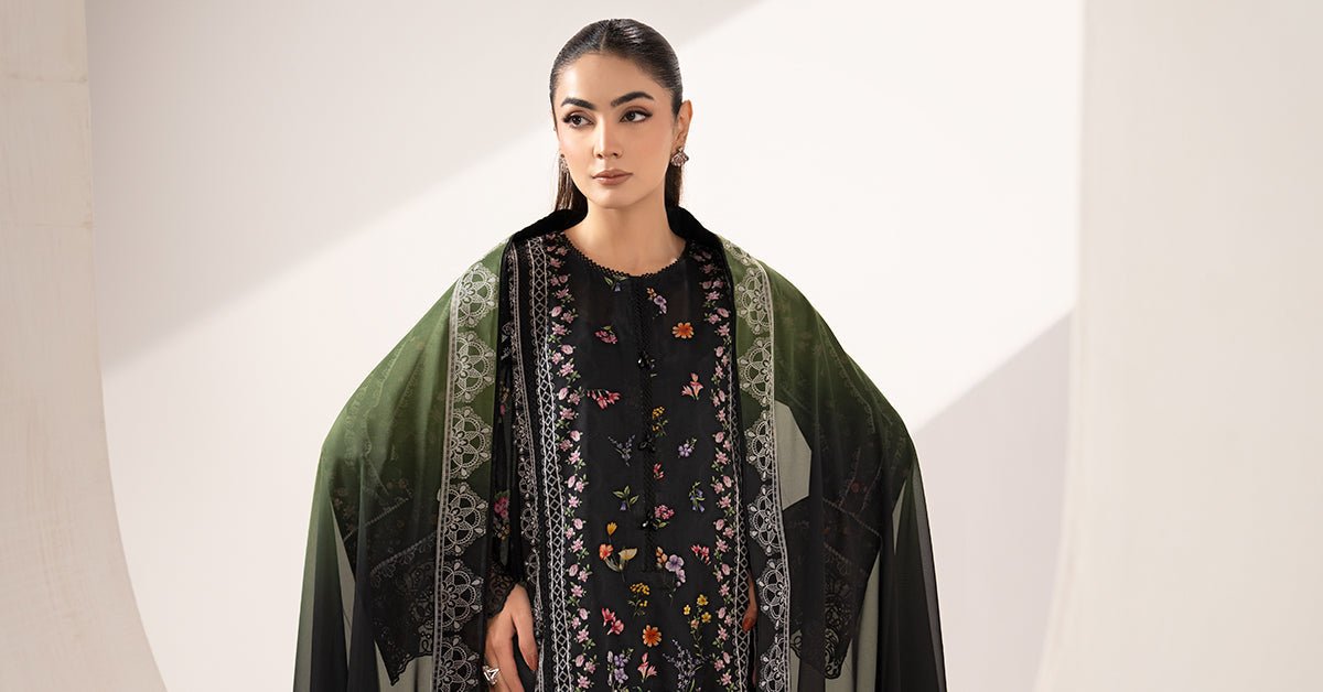 Maria B | RTW | 3 Piece Embroidered Lawn Suit-Brand:Maria B-Type:Luxury Pret-Black - House of Maryam- Buy in UK, USA
