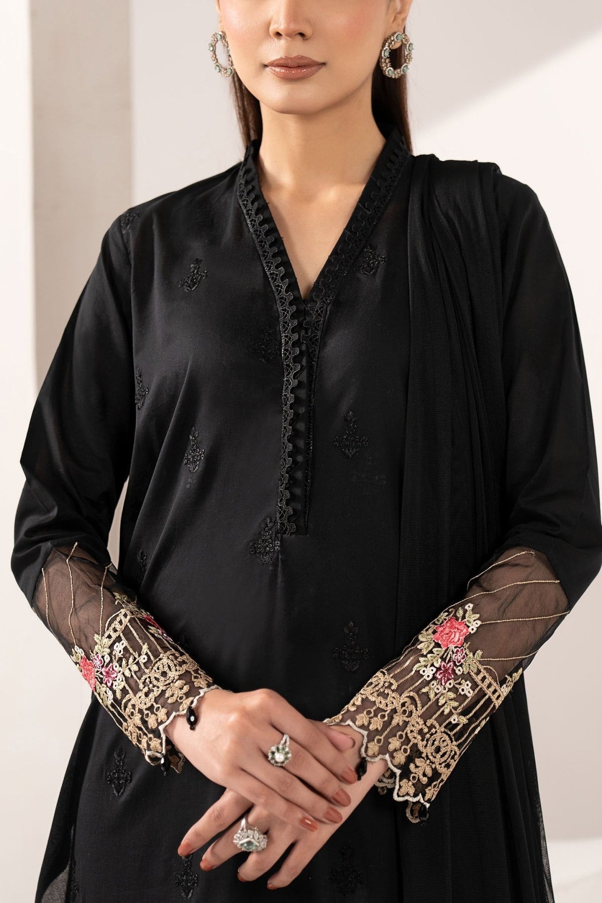 Maria B | RTW | 3 Piece Embroidered Lawn Suit-Brand:Maria B-Type:Luxury Pret-Black - House of Maryam- Buy in UK, USA