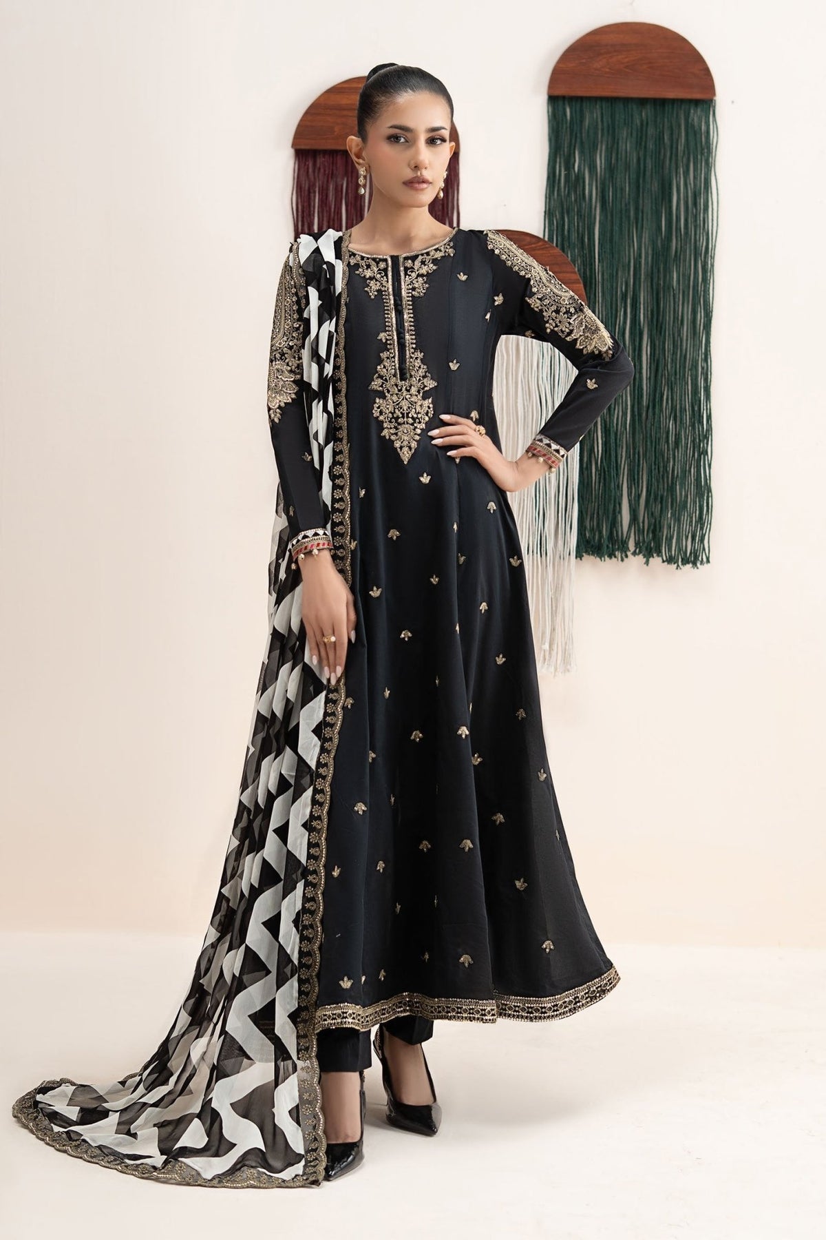 Maria B | RTW | 3 Piece Embroidered Lawn Suit-Brand:Maria B-Type:Luxury Pret-Black - House of Maryam- Buy in UK, USA