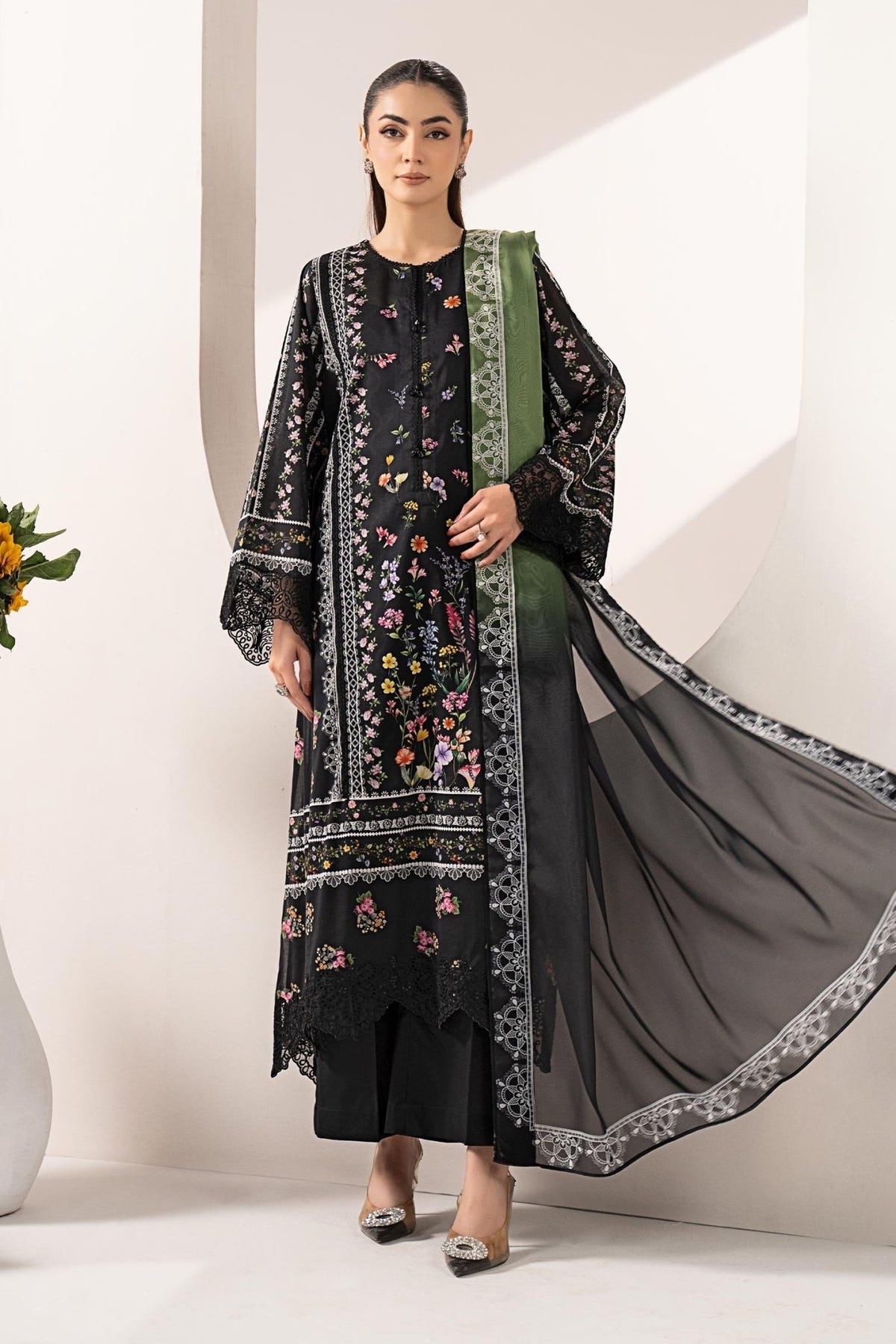 Maria B | RTW | 3 Piece Embroidered Lawn Suit-Brand:Maria B-Type:Luxury Pret-Black - House of Maryam- Buy in UK, USA
