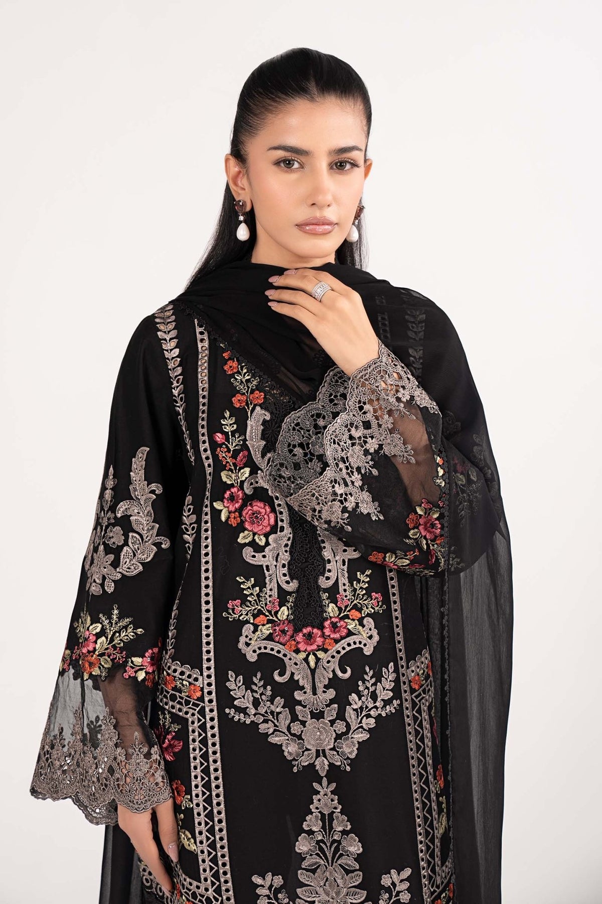Maria B | RTW | 3 Piece Embroidered Lawn Suit-Brand:Maria B-Type:Luxury Pret-Black - House of Maryam- Buy in UK, USA