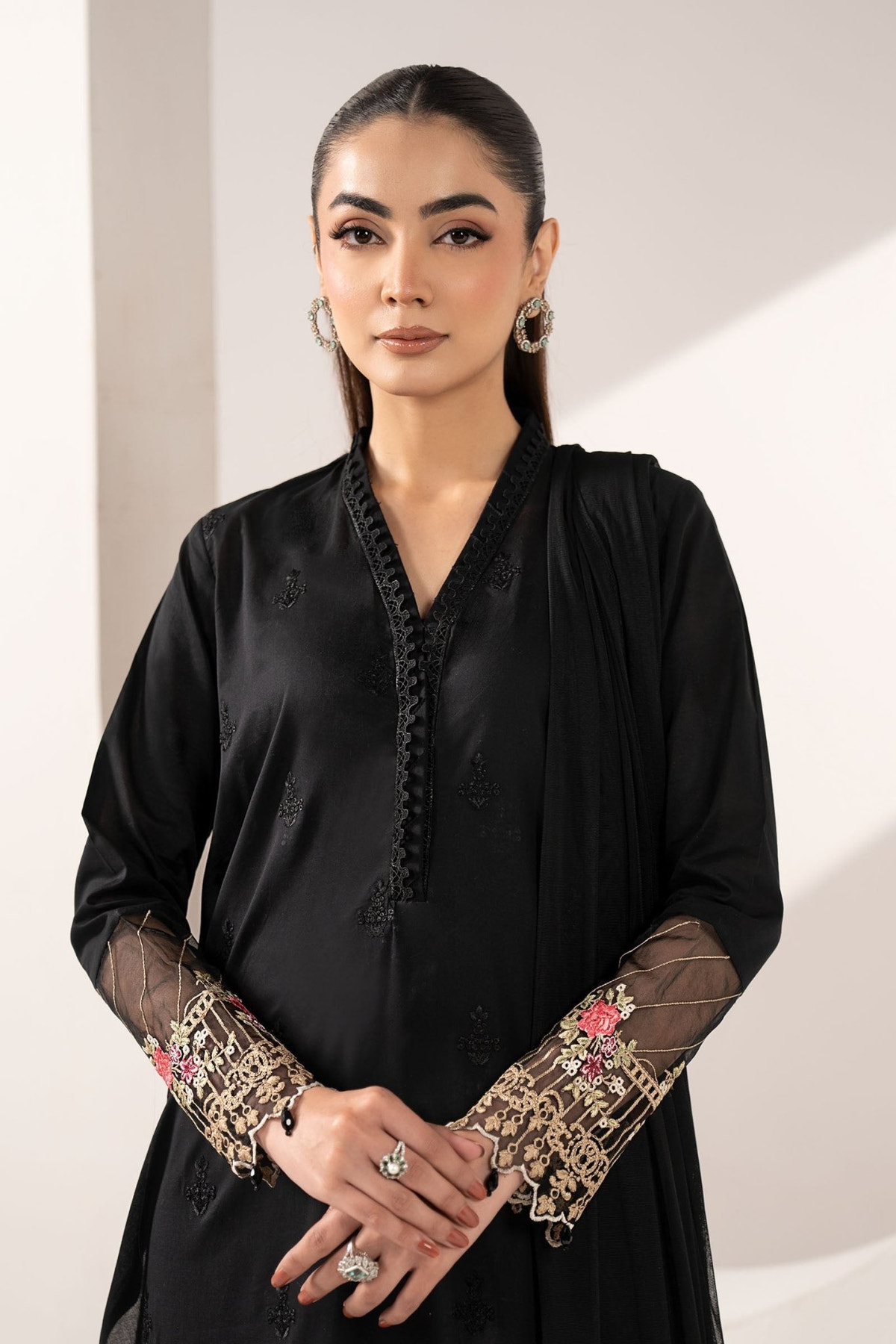 Maria B | RTW | 3 Piece Embroidered Lawn Suit-Brand:Maria B-Type:Luxury Pret-Black - House of Maryam- Buy in UK, USA