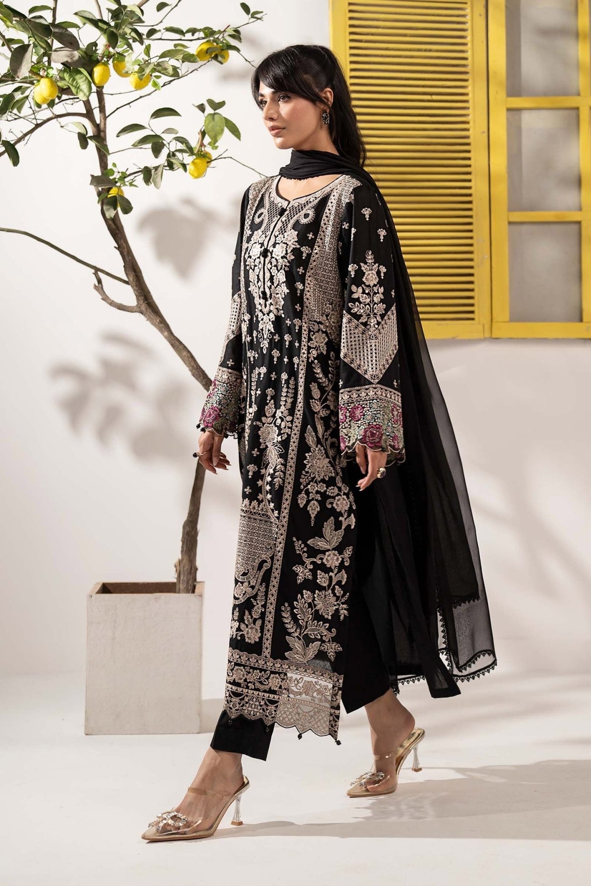 Maria B | RTW | 3 Piece Embroidered Lawn Suit-Brand:Maria B-Type:Luxury Pret-Black - House of Maryam- Buy in UK, USA