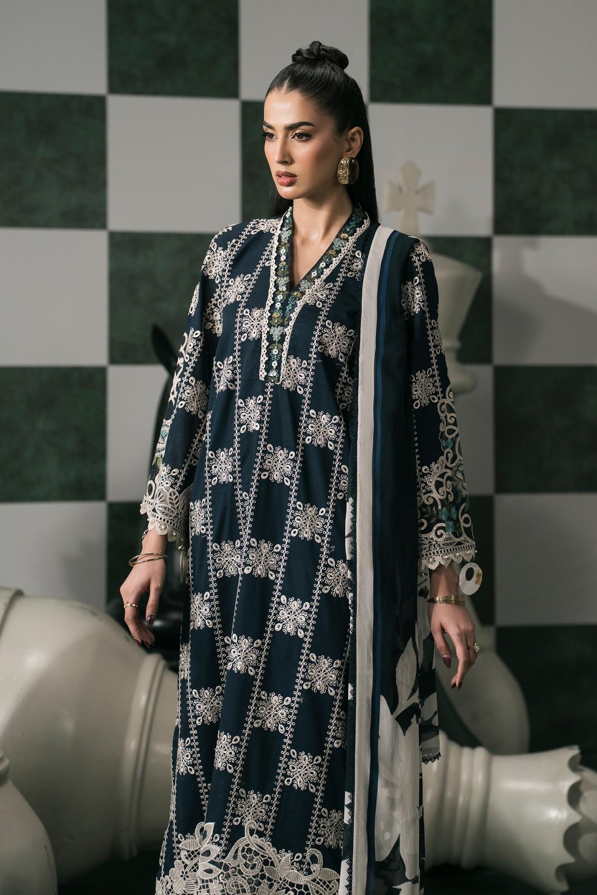 Maria B | RTW | 3 Piece Embroidered Lawn Suit-Brand:Maria B-Type:Luxury Pret-Blue - House of Maryam- Buy in UK, USA