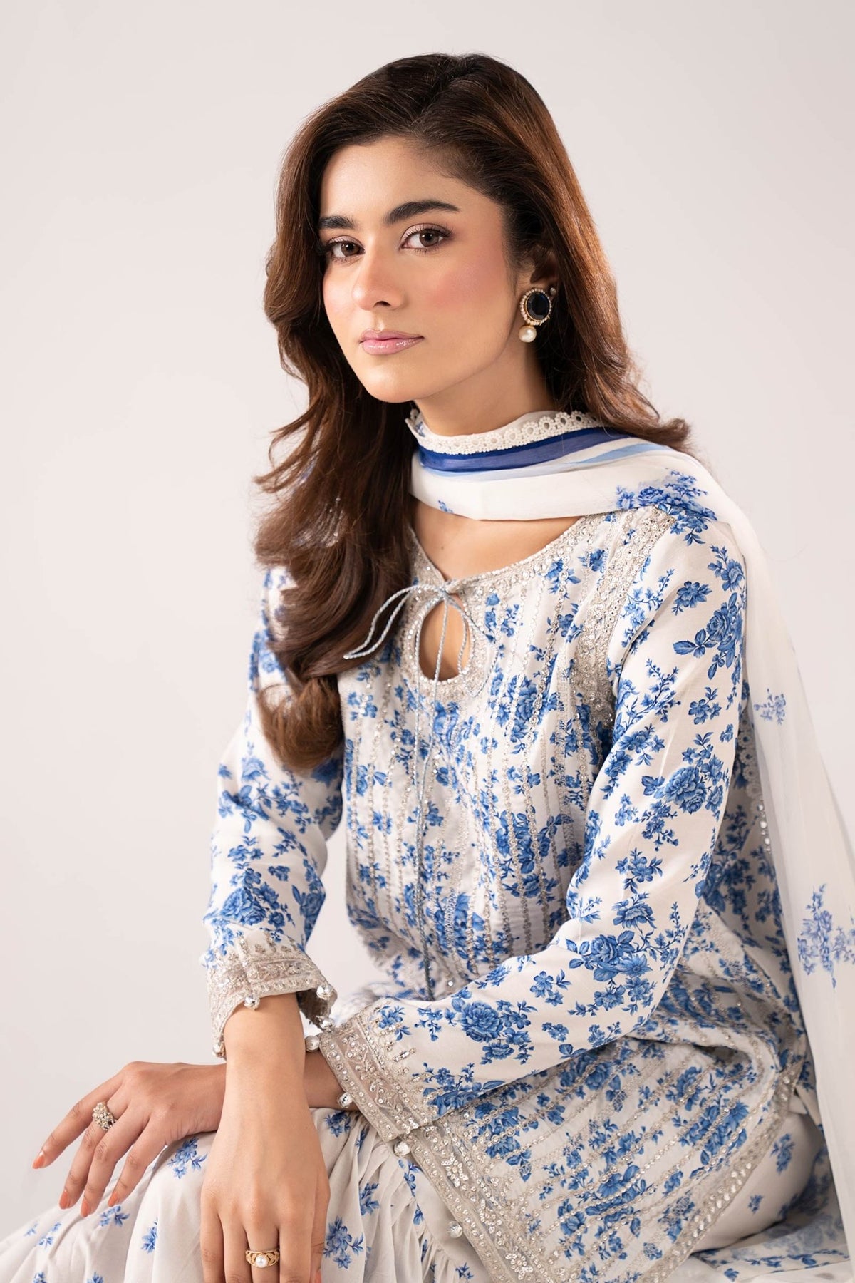 Maria B | RTW | 3 Piece Embroidered Lawn Suit-Brand:Maria B-Type:Luxury Pret-Blue - House of Maryam- Buy in UK, USA