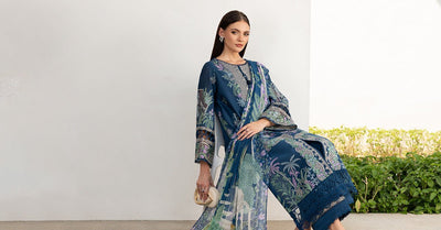 Maria B | RTW | 3 Piece Embroidered Lawn Suit-Brand:Maria B-Type:Luxury Pret-Blue - House of Maryam- Buy in UK, USA
