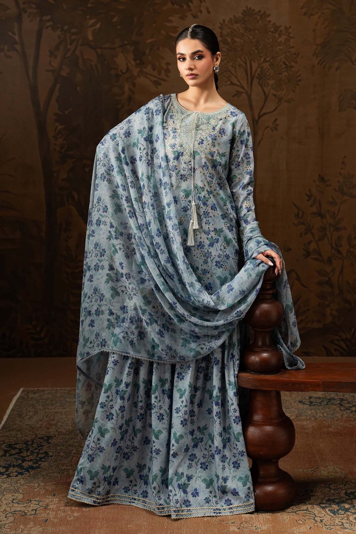 Maria B | RTW | 3 Piece Embroidered Lawn Suit-Brand:Maria B-Type:Luxury Pret-Blue - House of Maryam- Buy in UK, USA