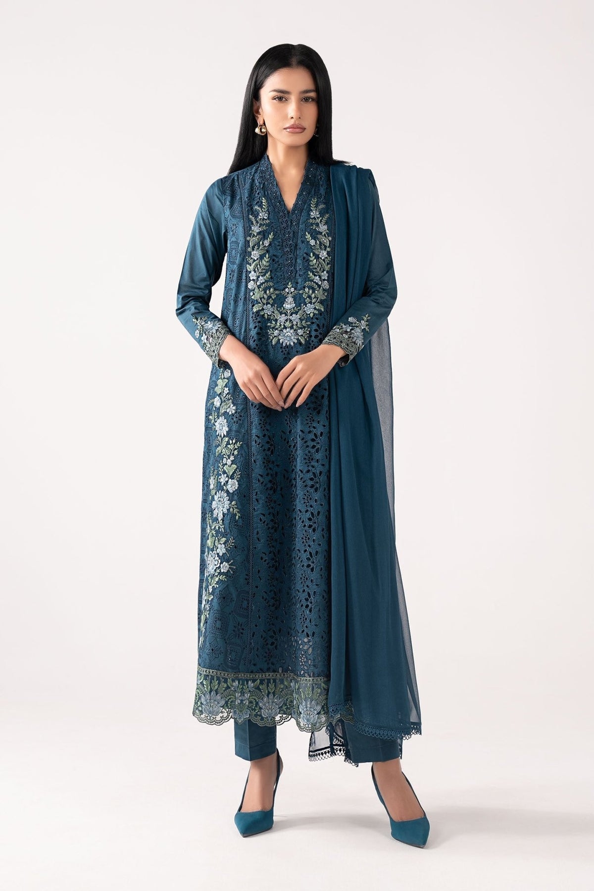 Maria B | RTW | 3 Piece Embroidered Lawn Suit-Brand:Maria B-Type:Luxury Pret-Blue - House of Maryam- Buy in UK, USA