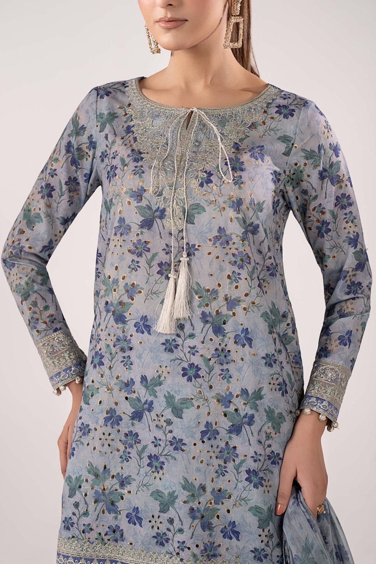 Maria B | RTW | 3 Piece Embroidered Lawn Suit-Brand:Maria B-Type:Luxury Pret-Blue - House of Maryam- Buy in UK, USA