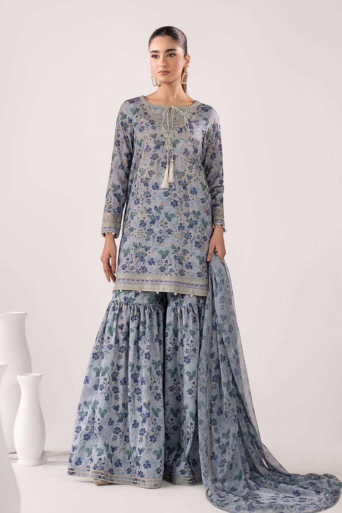 Maria B | RTW | 3 Piece Embroidered Lawn Suit-Brand:Maria B-Type:Luxury Pret-Blue - House of Maryam- Buy in UK, USA