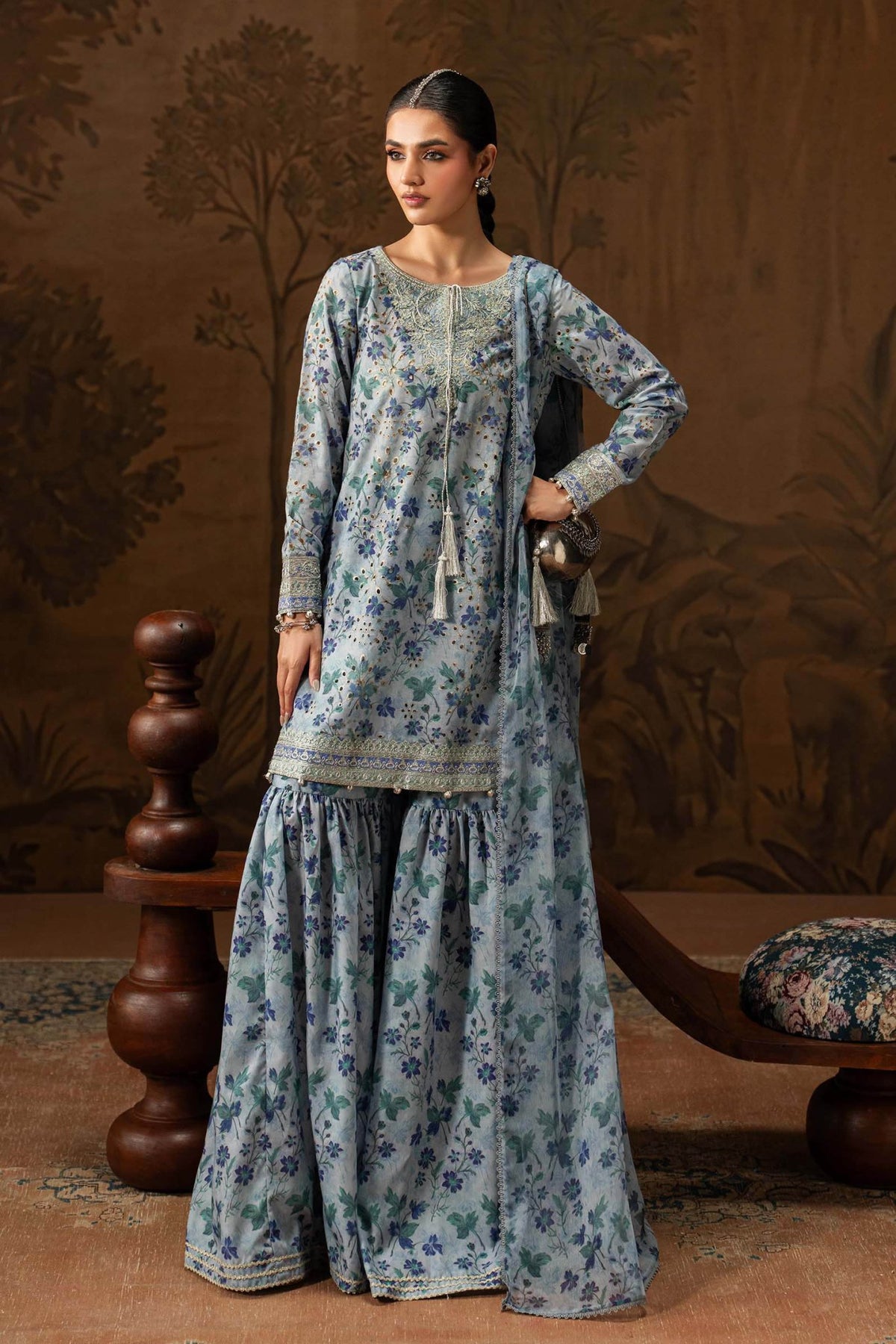 Maria B | RTW | 3 Piece Embroidered Lawn Suit-Brand:Maria B-Type:Luxury Pret-Blue - House of Maryam- Buy in UK, USA