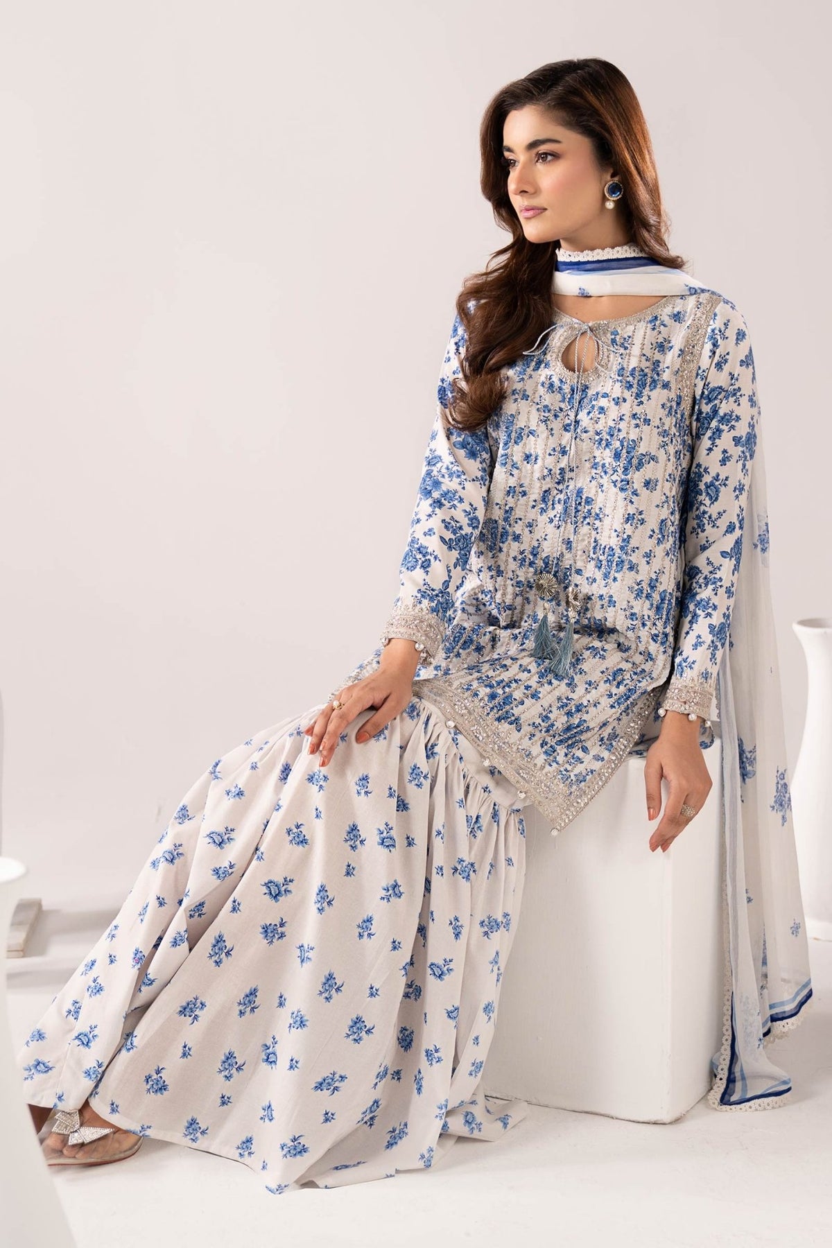 Maria B | RTW | 3 Piece Embroidered Lawn Suit-Brand:Maria B-Type:Luxury Pret-Blue - House of Maryam- Buy in UK, USA