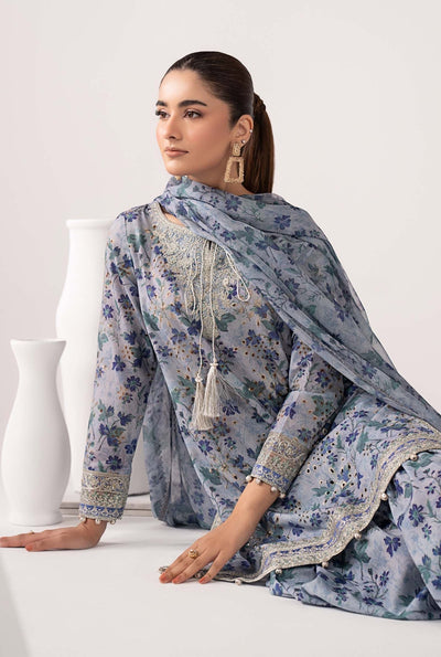 Maria B | RTW | 3 Piece Embroidered Lawn Suit-Brand:Maria B-Type:Luxury Pret-Blue - House of Maryam- Buy in UK, USA